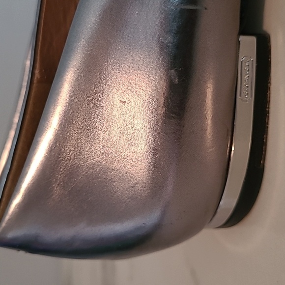 Coach Walsh Silver Metallic Mirror Leather Black Suede Pointed Toe Flats Shoes 6 - Picture 5 of 14